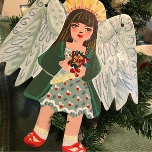 Little girl angel one of a kind handmade -hand painted on wood